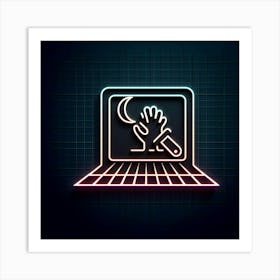 Neon Computer Icon With Hand Art Print