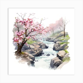 Watercolour Of Cherry Blossoms Art Print