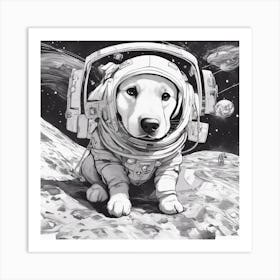 A Golden Retriever Puppy In Cosmonaut Suit Wandering In Space Art Print