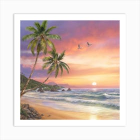 Sunset At The Beach 1 Art Print