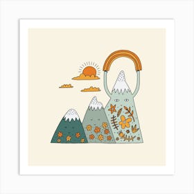 Decorative Floral Happy Mountain Art Print