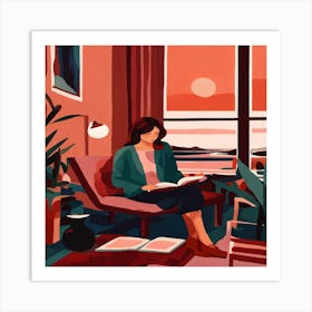 Woman Reading In Front Of Window Art Print