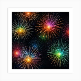 Colorful Fireworks On Black Background Art Print