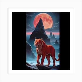 Orange Cat in Moonlight 1 Art Print