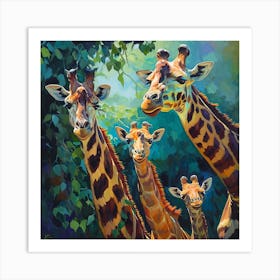 Herd Of Giraffe Portrait Brushstroke 1 Art Print