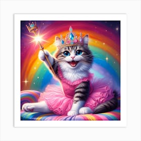 Princess Cat and Rainbow Art Print