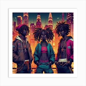 Three Afro-Americans cyberpunks Art Print