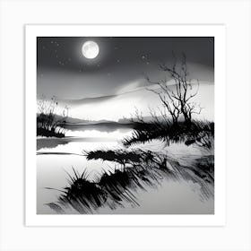 Night Landscape Painting Art Print