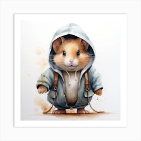 Watercolour Cartoon Hamster In A Hoodie Art Print