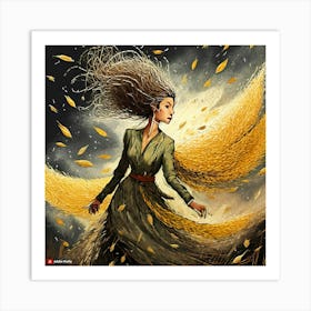 Woman With Golden Wings Art Print