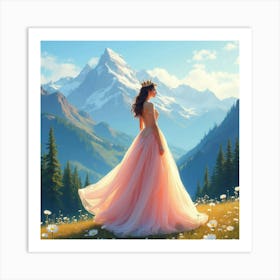 Elegant Queen In A Watercolor Majestic Mountain View 1 Art Print