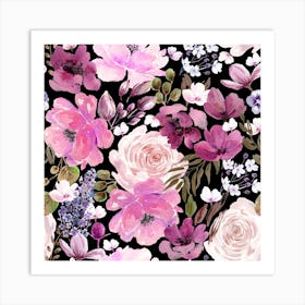 Floral Chaos Dark Pink Art Print