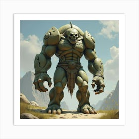 A Giant Golem With Runes Etched Into Its Stone Body 1 Art Print