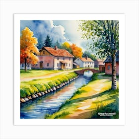 Watercolour Of A Village Art Print