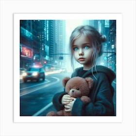 Little Girl With Teddy Bear 18 Art Print