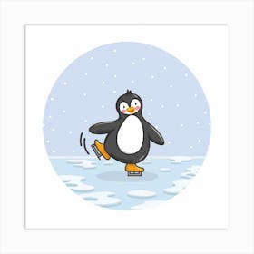 Penguin Ice Skating Art Print