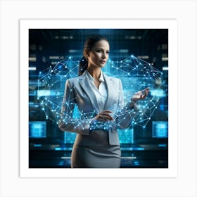 Cybernetic Advocate A Businesswoman Encapsulated In A Futuristic Suit Her Hand Garnished With Hol (2) Art Print