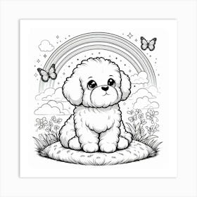 Line Art Bichon Frisé dog 1 Art Print