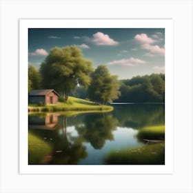 Small House On A Lake Art Print