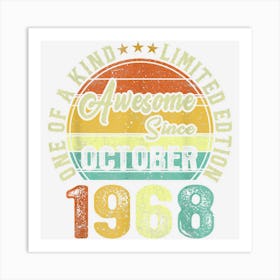 Awesome Since October 1968 54 Yrs Old 54th Birthday Retro Art Print