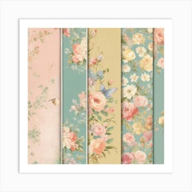 Shabby Floral Pastel wallPaper Bundle In The Style Of Art Print