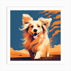 Dog Running In The Desert, colorful dog illustration, dog portrait, animal illustration, digital art, pet art, dog artwork, dog drawing, dog painting, dog wallpaper, dog background, dog lover gift, dog décor, dog poster, dog print, pet, dog, vector art, dog art, happy dog Art Print