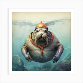 Walrus In A Helmet Art Print