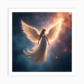 Angel Floating Through The Cosmos In A Glowing, Colorful Mist 1 Art Print