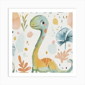 Cute Muted Pastel Gallimimus Dinosaur 1 Art Print