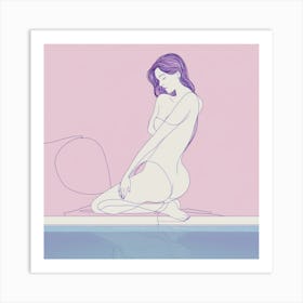 Nude Woman In Pool Sketch Art Print