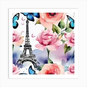 Paris Roses And Butterflies Art Print