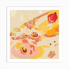 Orange And Pink Fruit Square Art Print