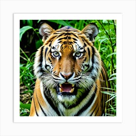 Tiger Feline Carnivore Predator Wild Stripes Roar Majestic Big Cat Wildlife Jungle Powerf Art Print