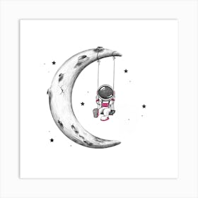 Moon Star Astronaut Universe Galaxy Cosmos Planet Space Art Print