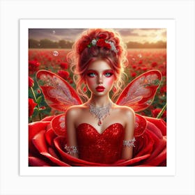 Fairy In Red Roses 1 Art Print