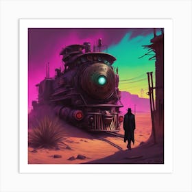 Deserted Ghost Train - Futuristic Neon Art Print