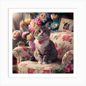 Cat Sitting On A Chair Art Print