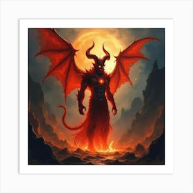 Demon Soul In A Watercolor Fiery Abyss With Swirling Darkness 1 Art Print