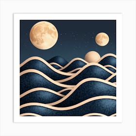 Moon And Waves 36 Art Print