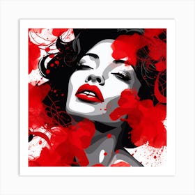 Woman With Red Flowers Art Print