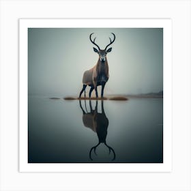 Deer In The Water Art Print
