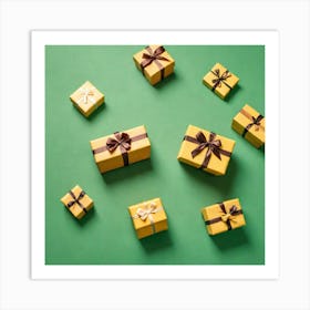 Christmas Presents On A Green Background Art Print