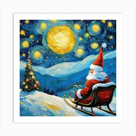 Santa Claus In Sleigh 1 Art Print