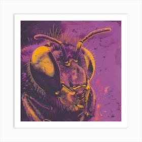 Bee on purple 2 Art Print