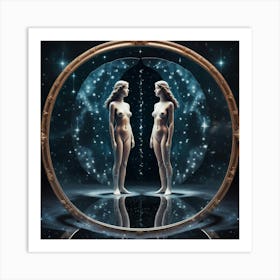 Two Naked Women In A Mirror Art Print