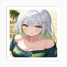 Anime Girl With Green Hair Art Print