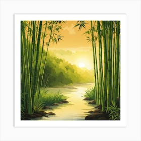 A Stream In A Bamboo Forest At Sun Rise Square Composition 214 Art Print