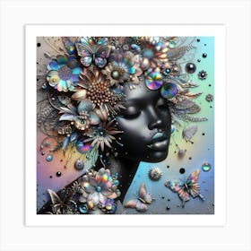 Woman With Butterflies In Her Hair Art Print