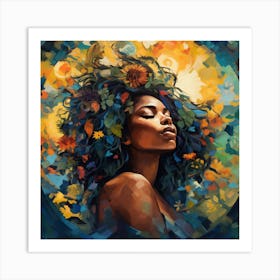 Woman With Flowers In Her Hair 1 Art Print