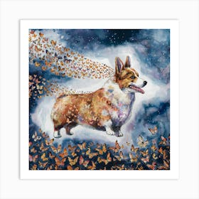 Corgi With Butterflies Art Print